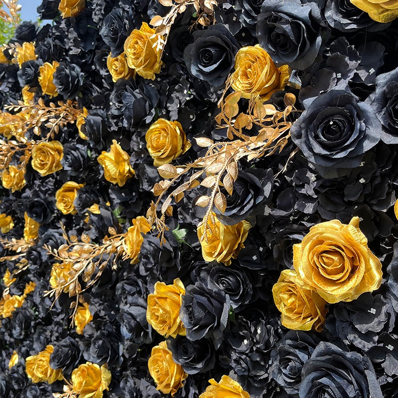 Luxury Black Gold Rose Flower Wall Backdrop for Birthday & VIP Event Decor ABFW-069
