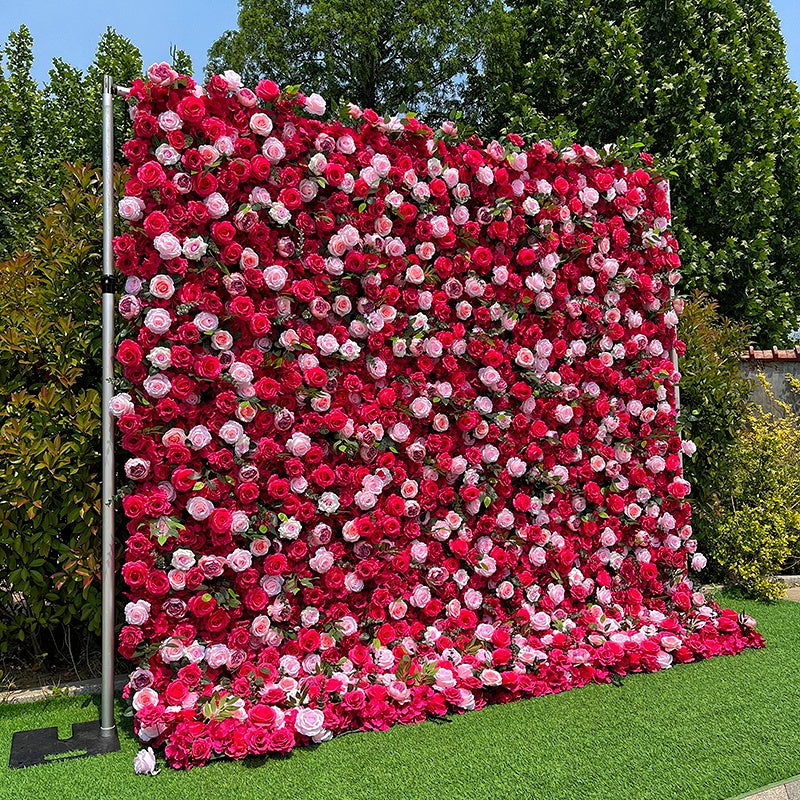 5D Pink & Red Silk Rose Fabric Flower Wall Backdrop Events Decor ABFW-076