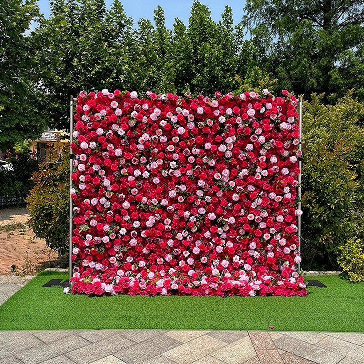5D Pink & Red Silk Rose Fabric Flower Wall Backdrop Events Decor ABFW-076