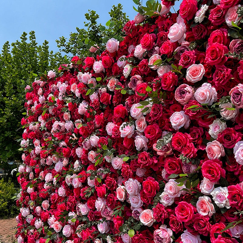 5D Pink & Red Silk Rose Fabric Flower Wall Backdrop Events Decor ABFW-076
