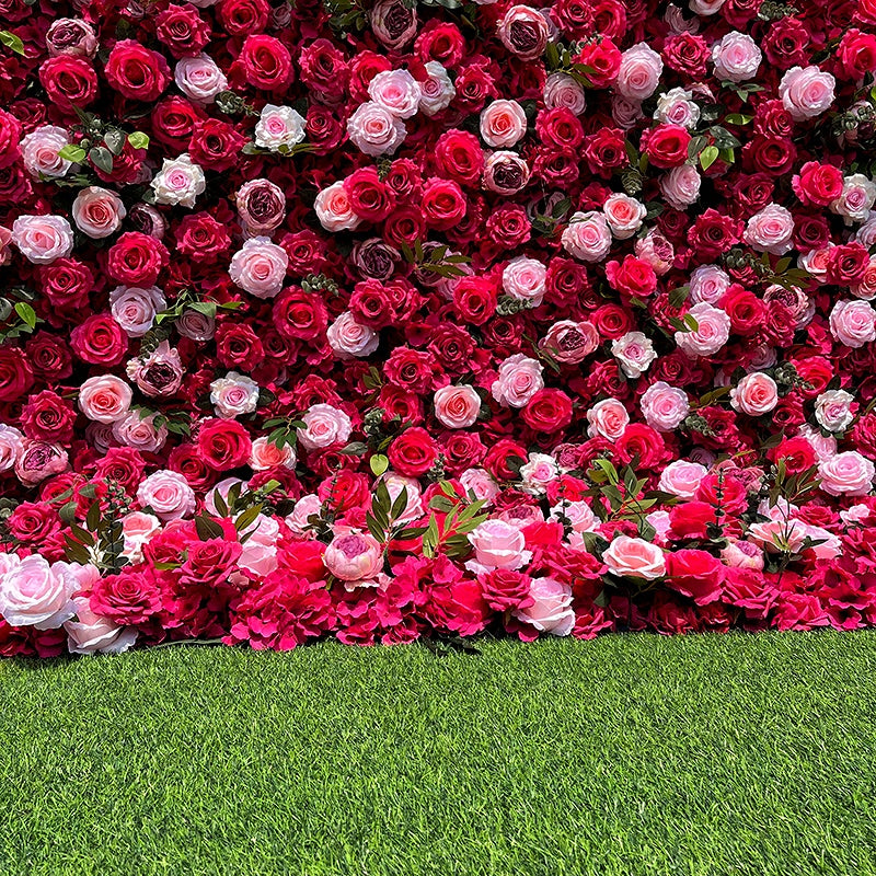 5D Pink & Red Silk Rose Fabric Flower Wall Backdrop Events Decor ABFW-076