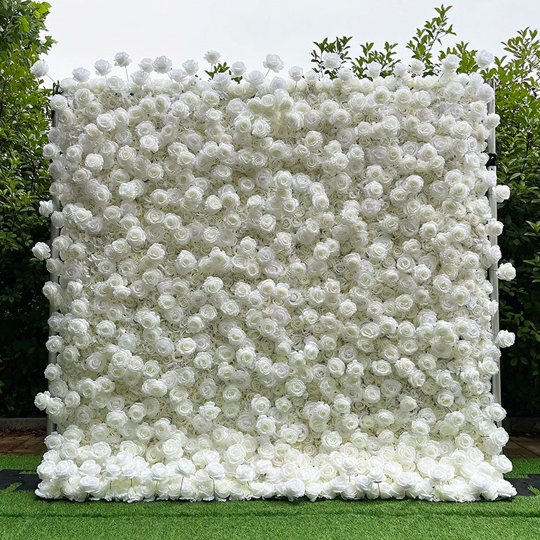 Pure White Rose Artificial Wedding Flower Wall Backdrop For Event Decor ABFW-081