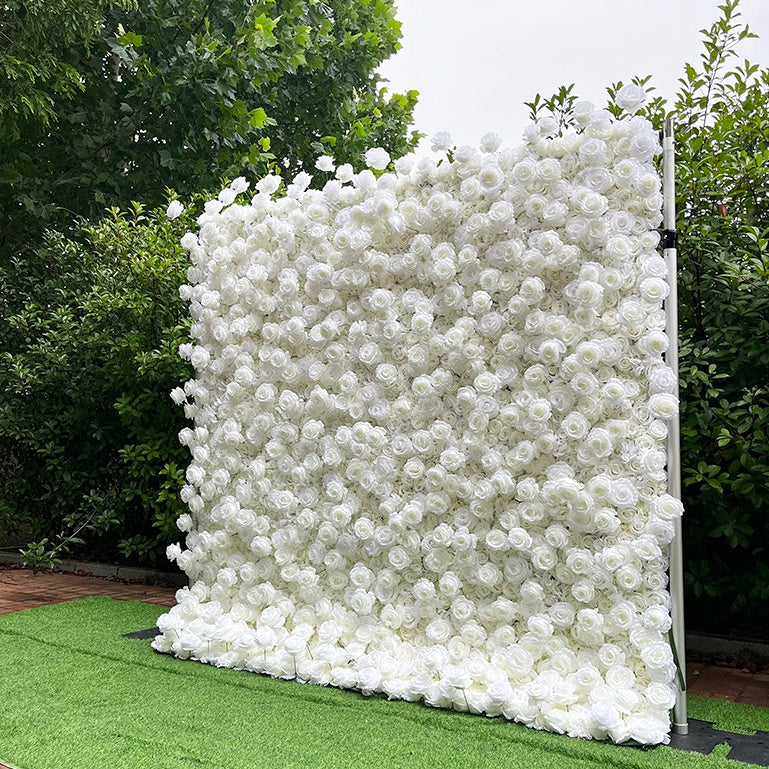 Pure White Rose Artificial Wedding Flower Wall Backdrop For Event Decor ABFW-081