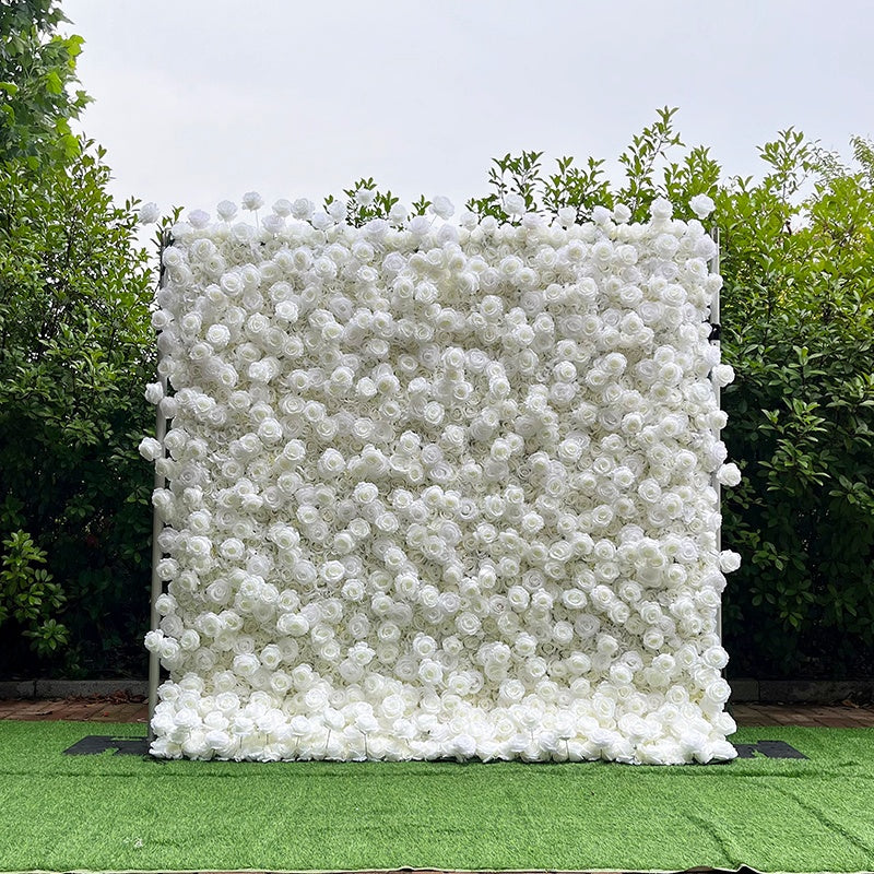 Pure White Rose Artificial Wedding Flower Wall Backdrop For Event Decor ABFW-081