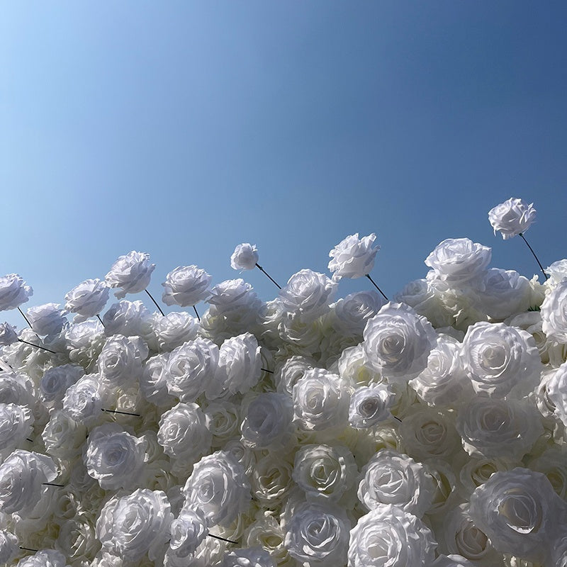 Pure White Rose Artificial Wedding Flower Wall Backdrop For Event Decor ABFW-081