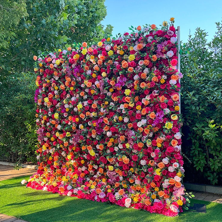 Side view of the colorful flower wall