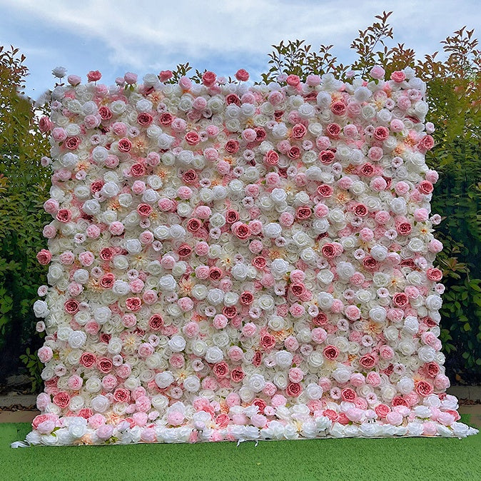 5D Pink White 8ft Flower Wall Backdrop for Bridal Shower Event Decor ABFW-091