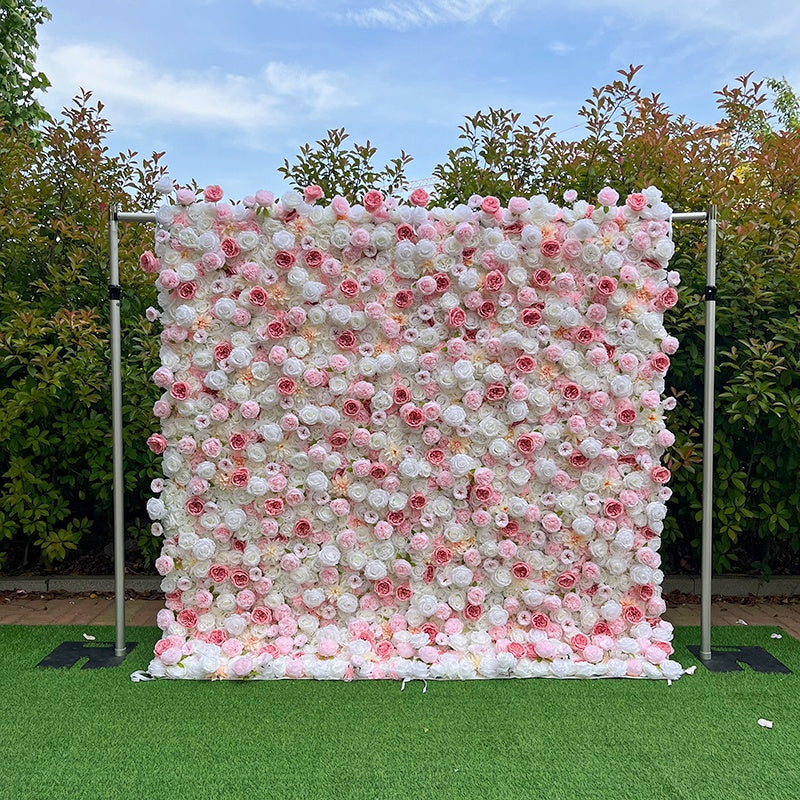 5D Pink White 8ft Flower Wall Backdrop for Bridal Shower Event Decor ABFW-091