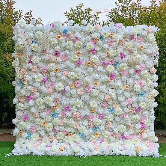White Pastel Fabric Flower Wall Backdrop for Wedding Reception Decor ABFW-094