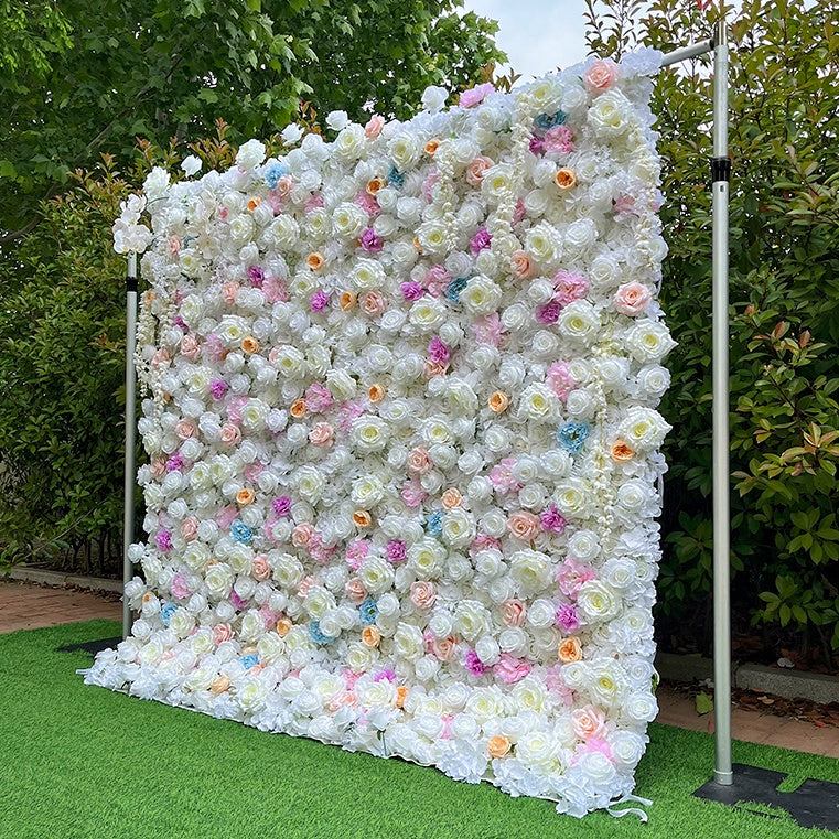 White Pastel Fabric Flower Wall Backdrop for Wedding Reception Decor ABFW-094