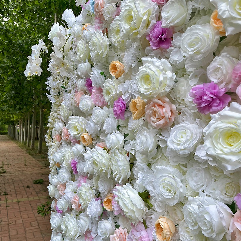 White Pastel Fabric Flower Wall Backdrop for Wedding Reception Decor ABFW-094