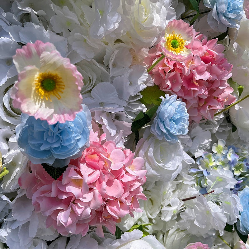 5D Fabric White Pink Mixed Flowers Rolling Up Curtain Flower Wall ABFW-095