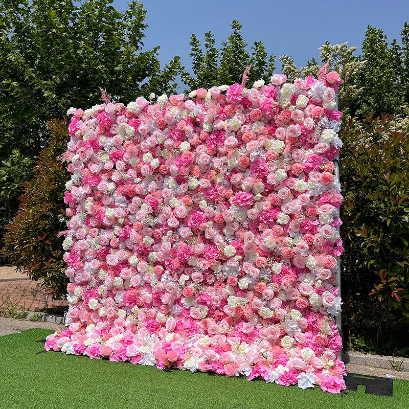 8ft Pink Artificial Roses Flower Wall Backdrop for Event & Wedding ABFW-097