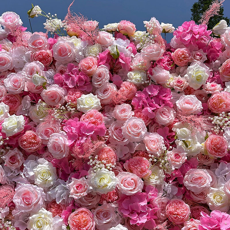 8ft Pink Artificial Roses Flower Wall Backdrop for Event & Wedding ABFW-097