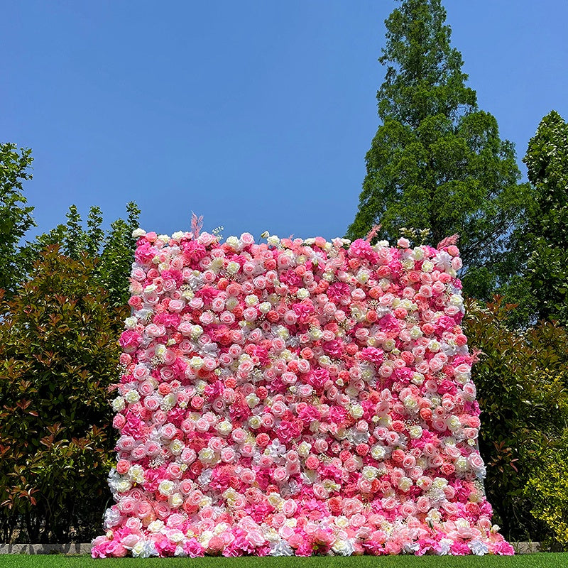 8ft Pink Artificial Roses Flower Wall Backdrop for Event & Wedding ABFW-097