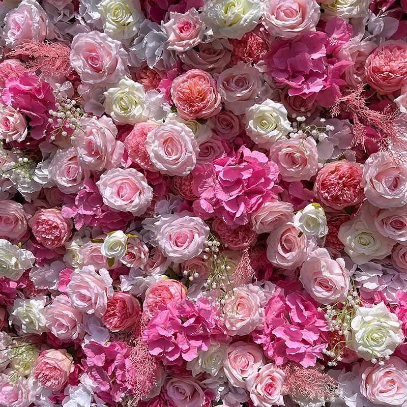 8ft Pink Artificial Roses Flower Wall Backdrop for Event & Wedding ABFW-097