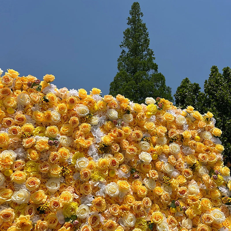 Yellow Silk Rose 5D Roll Up Curtain Wedding Flower Wall Backdrop ABFW-098