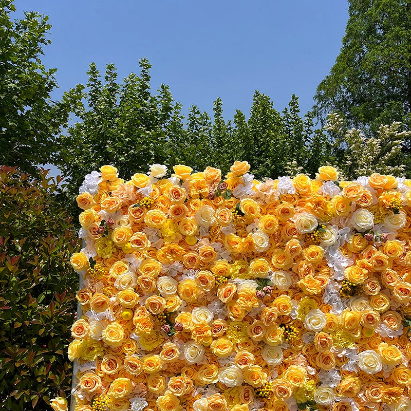 Yellow Silk Rose 5D Roll Up Curtain Wedding Flower Wall Backdrop ABFW-098