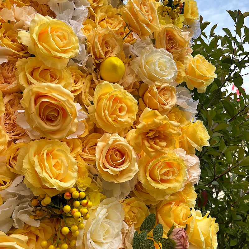 Yellow Silk Rose 5D Roll Up Curtain Wedding Flower Wall Backdrop ABFW-098