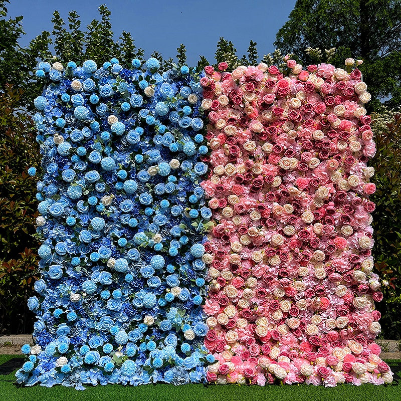 Two-Tone Pink & Blue Floral Wall for Outdoor Wedding Birthday Decor ABFW-099