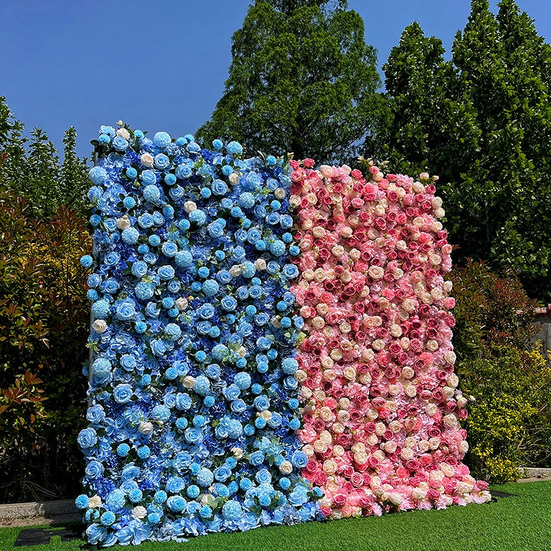 Two-Tone Pink & Blue Floral Wall for Outdoor Wedding Birthday Decor ABFW-099