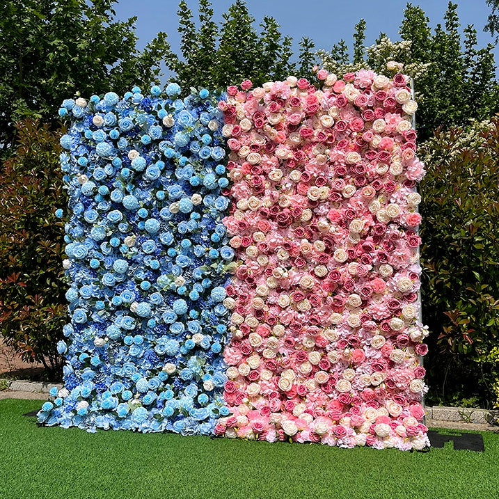 Two-Tone Pink & Blue Floral Wall for Outdoor Wedding Birthday Decor ABFW-099
