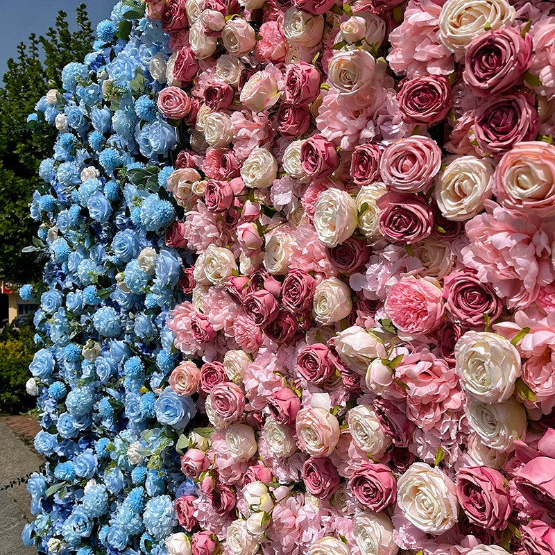 Two-Tone Pink & Blue Floral Wall for Outdoor Wedding Birthday Decor ABFW-099