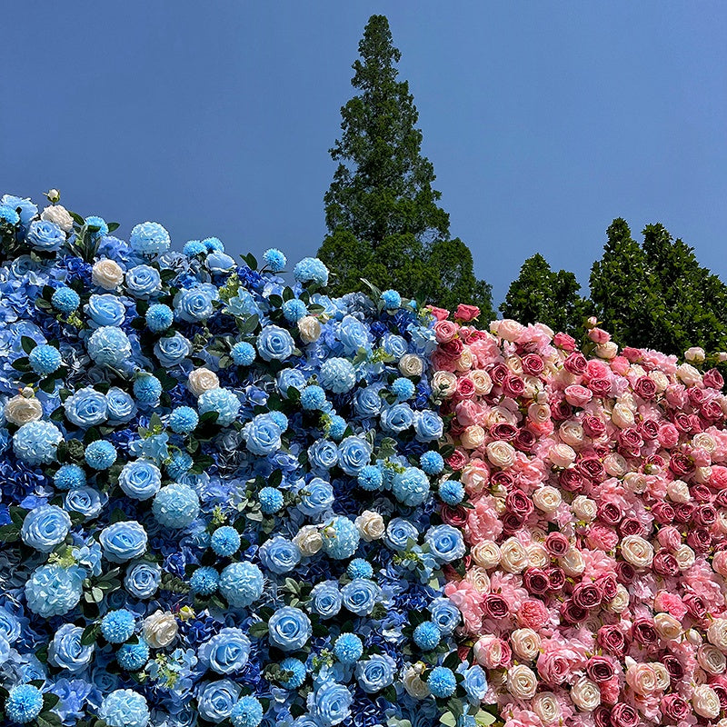 Two-Tone Pink & Blue Floral Wall for Outdoor Wedding Birthday Decor ABFW-099
