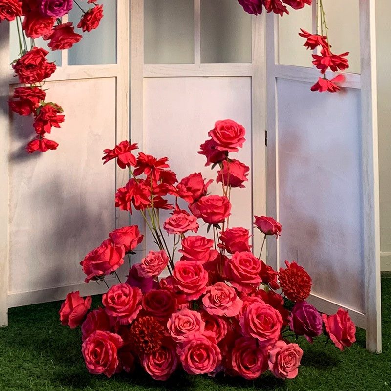 Red Artificial Floor Flower Arrangement Wedding Party Decor ABGF-012