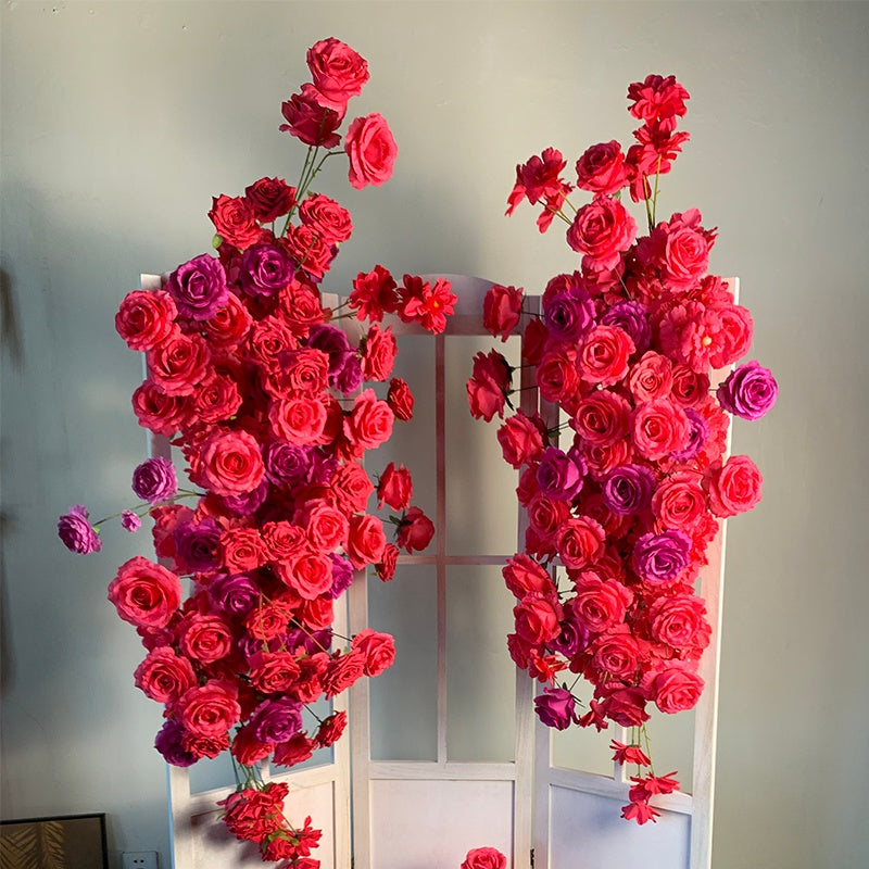 Red Artificial Floor Flower Arrangement Wedding Party Decor ABGF-012