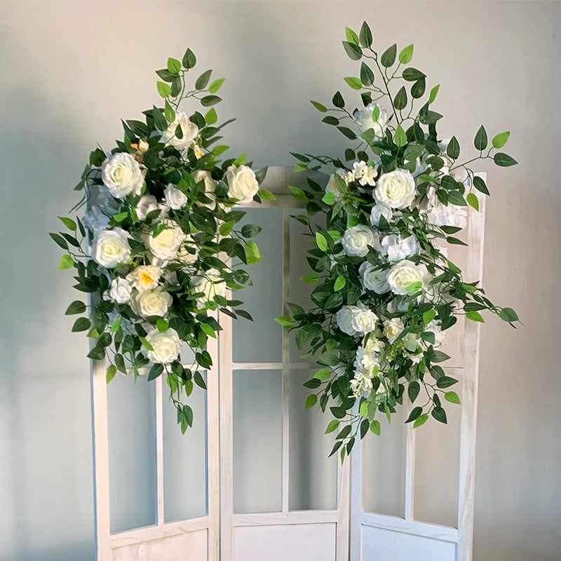 White with Greenery Floor Flower Arrangement Wedding Proposal Decor ABGF-036