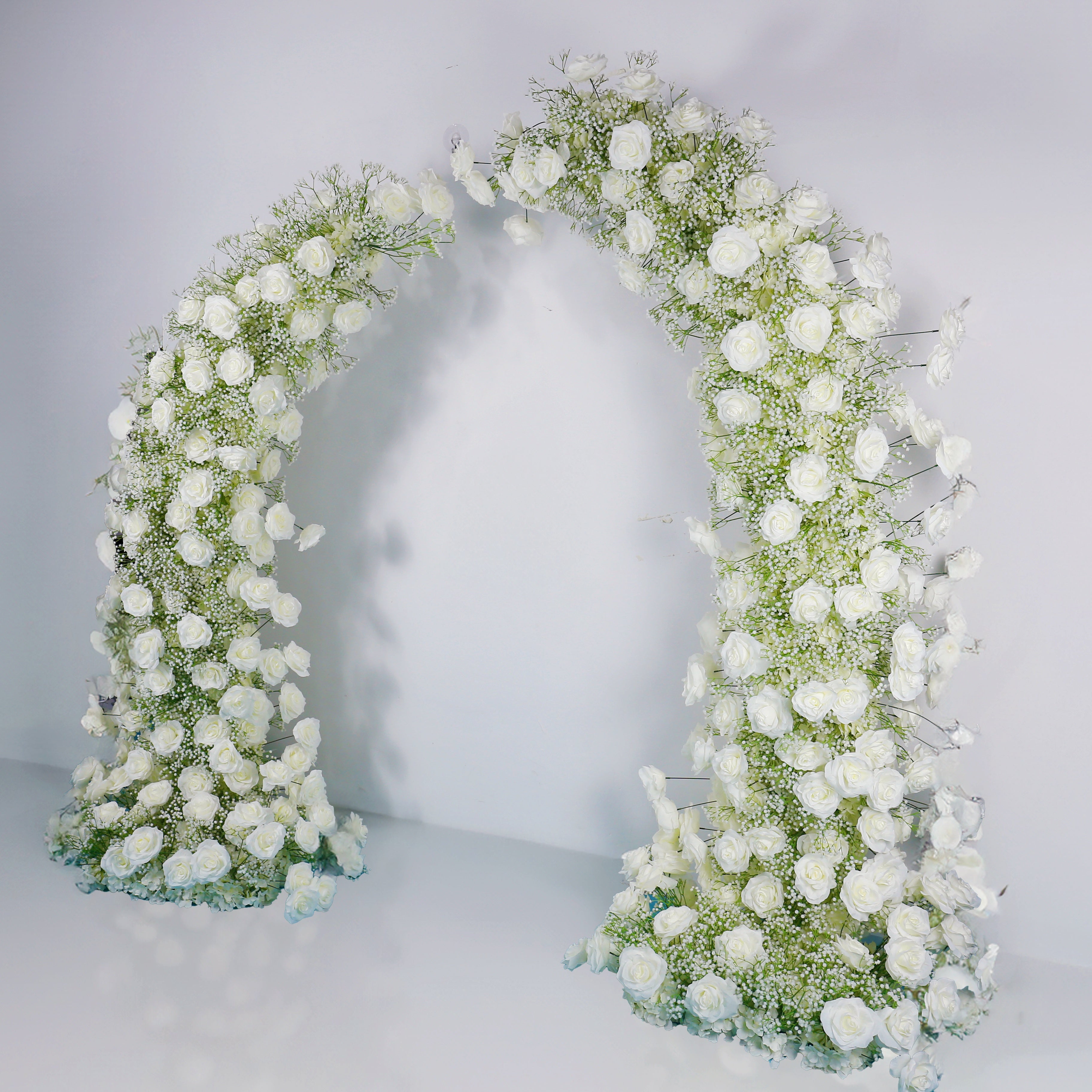 White Fabric Rose and Baby's Breath Horn-Shaped Flower Wall ACAW-060