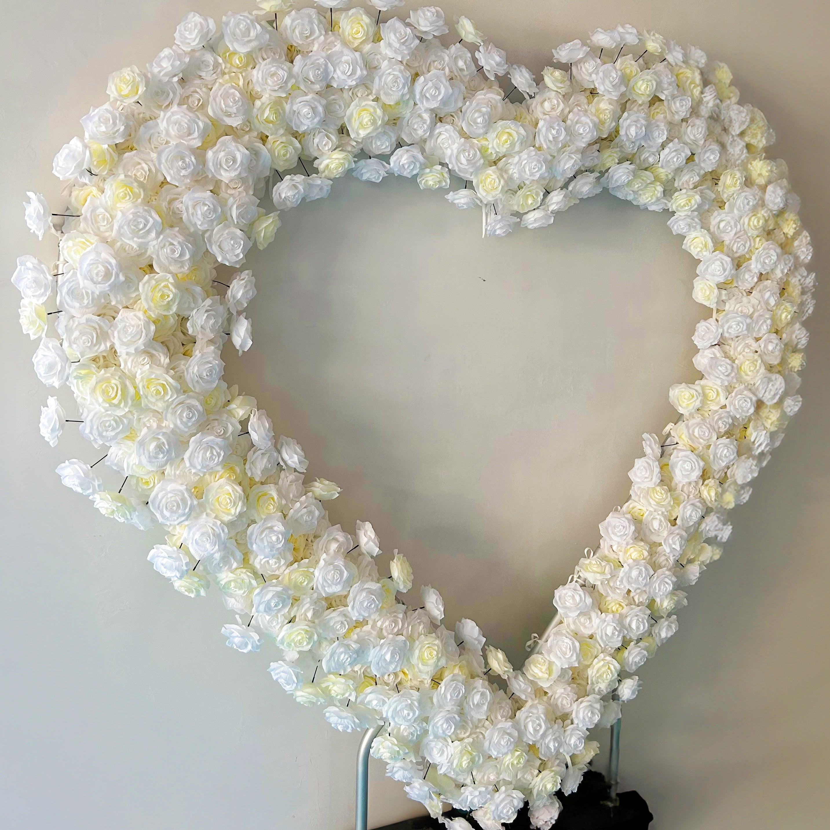White Fabric Rose Heart Shaped Flower Wall Wedding Decor ACAW-003