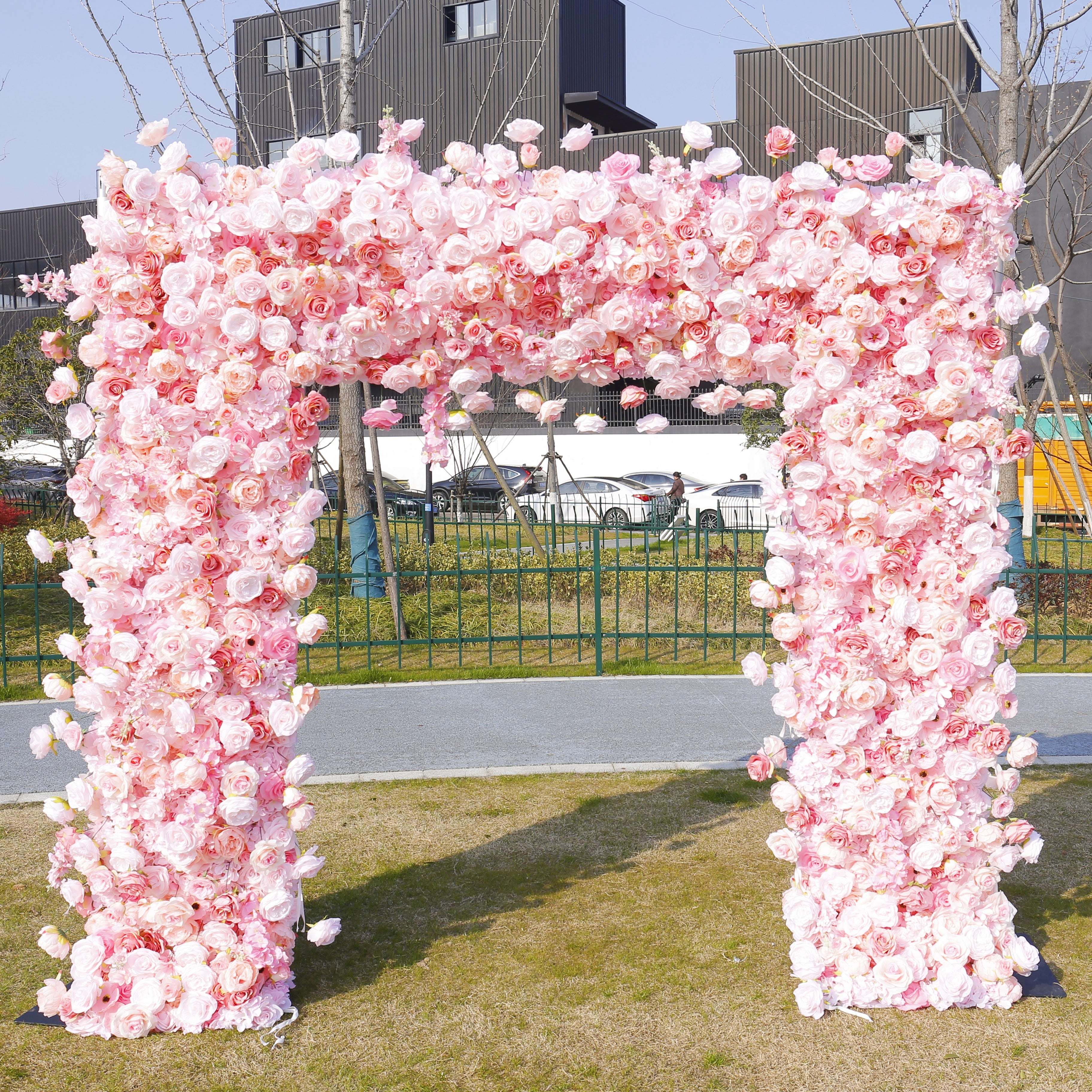 Pink Fabric Artificial Flower Wall Arch Wedding Birthday Party Decor ACAW-006