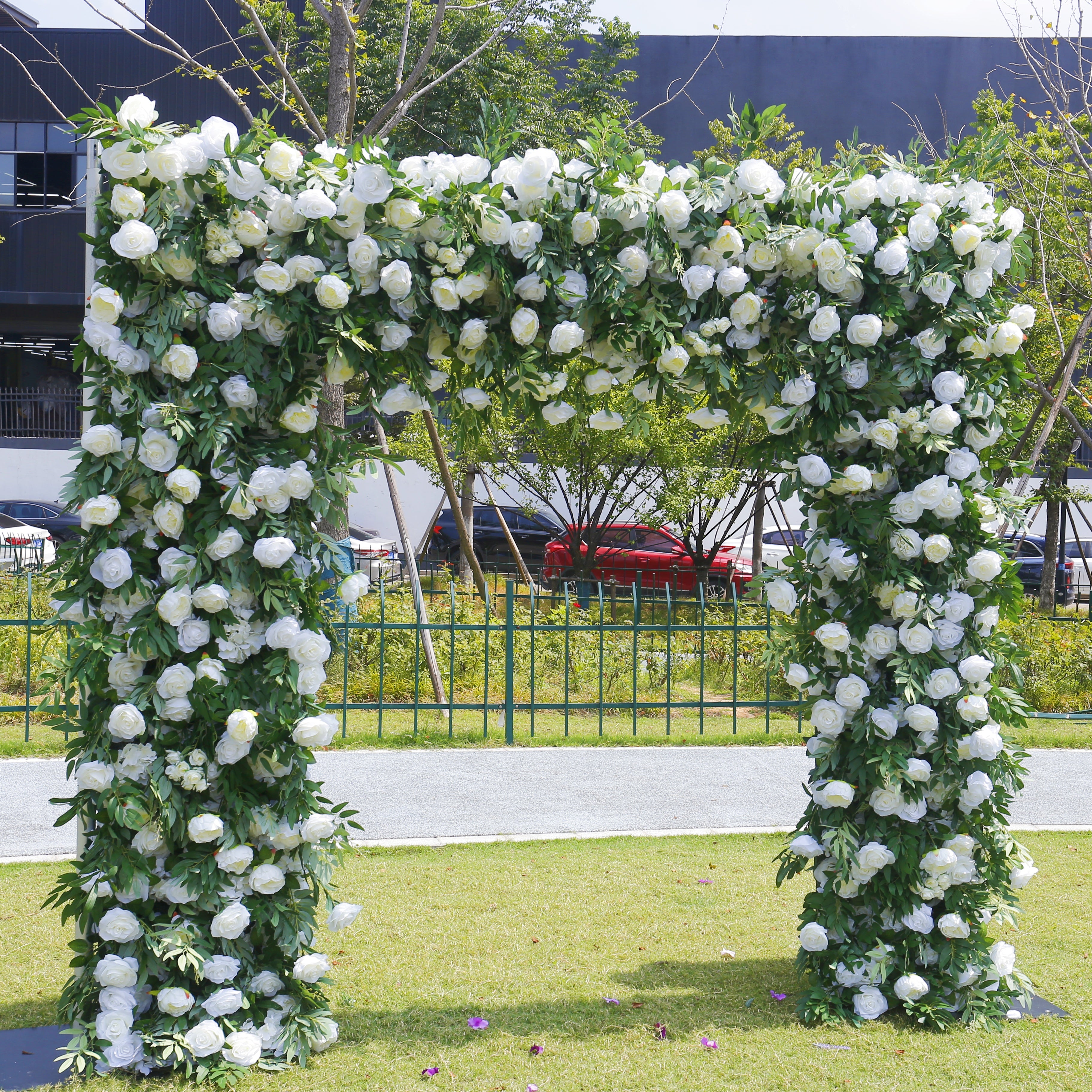 Green and White Fabric Artificial Arch Flower Wall Wedding Events Decor ACAW-007