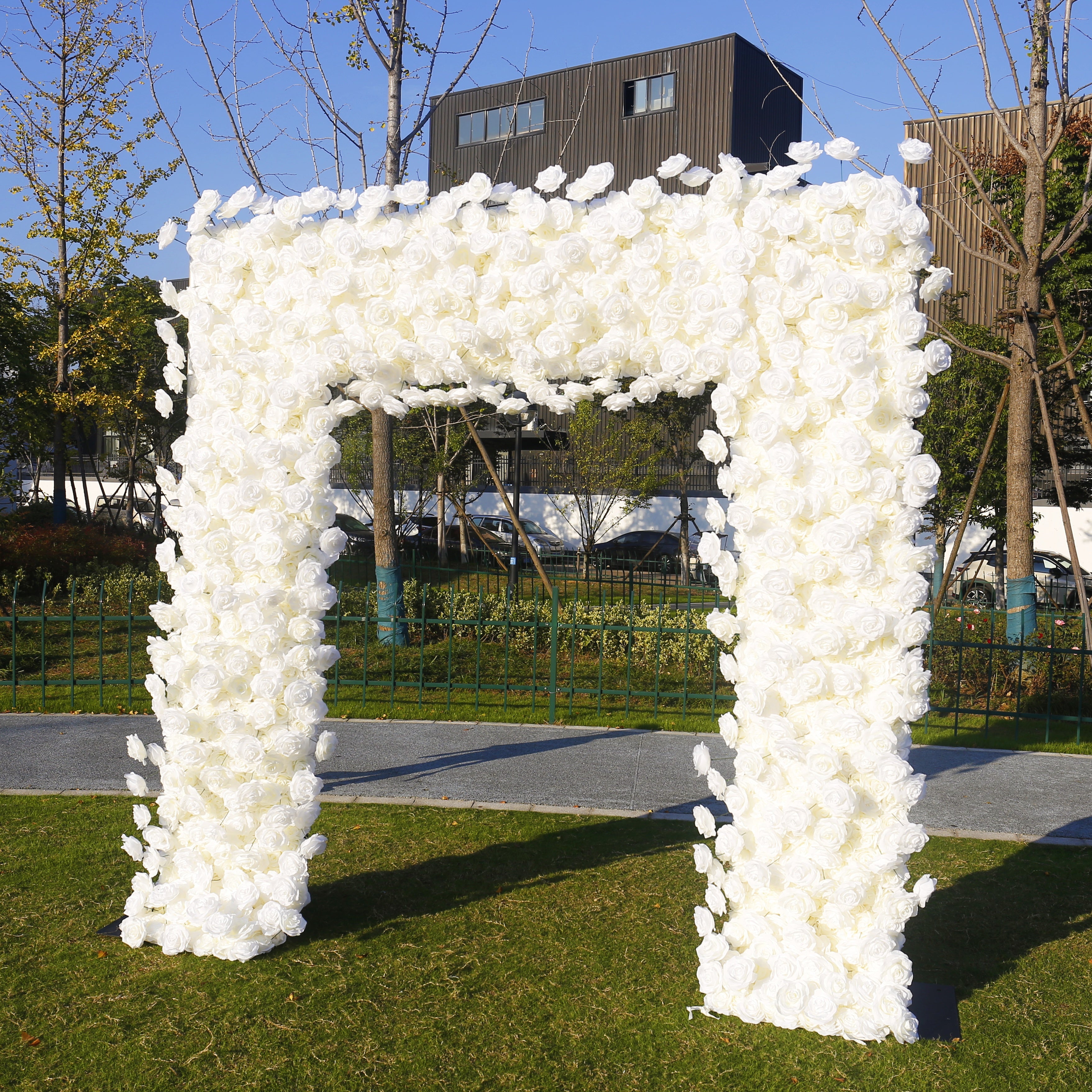 White Fabric Roses Artificial Arch Flower Wall Wedding Decor ACAW-101