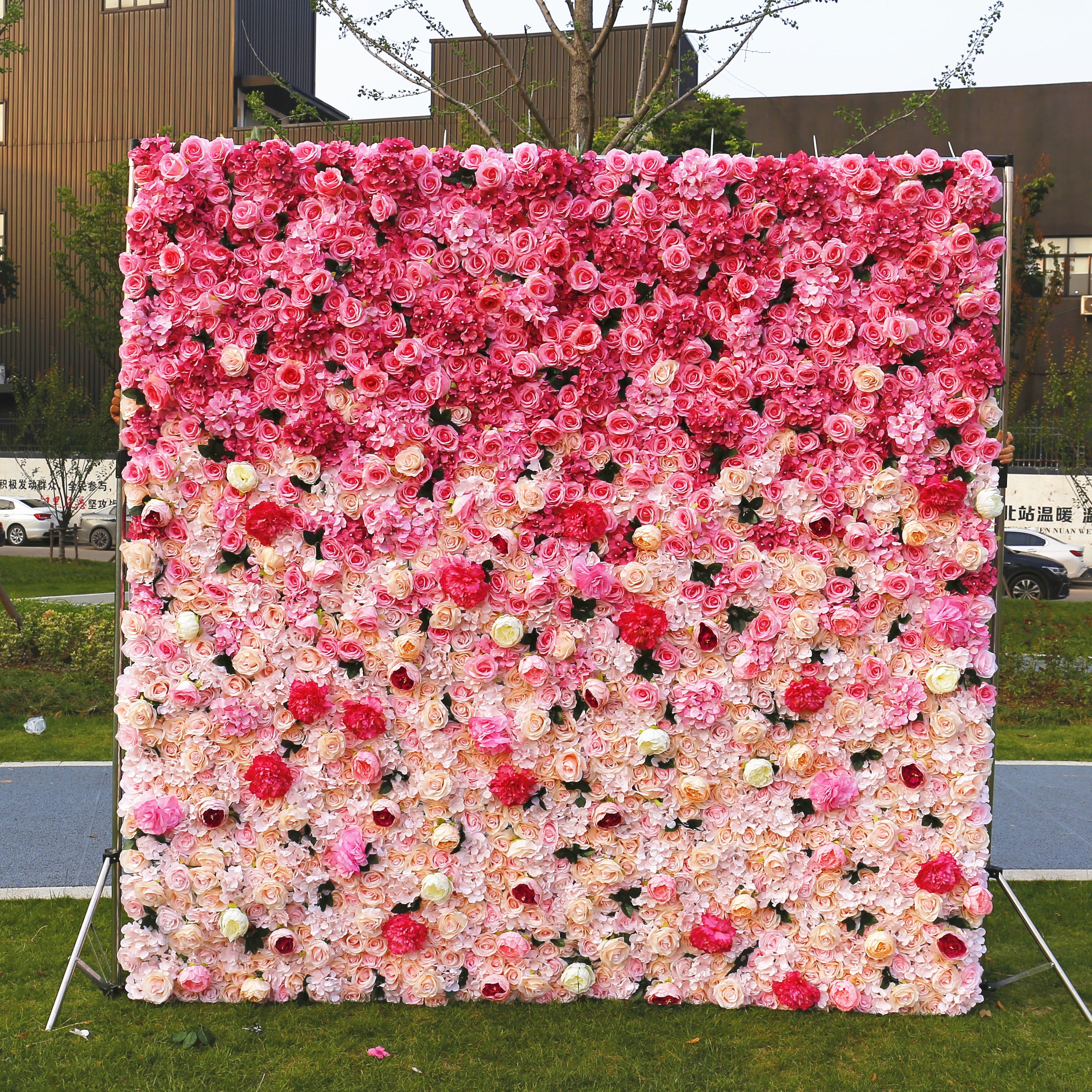 3D Pink Gradient Cloth Rose Flower Wall Wedding Event Decor ACFW-0006