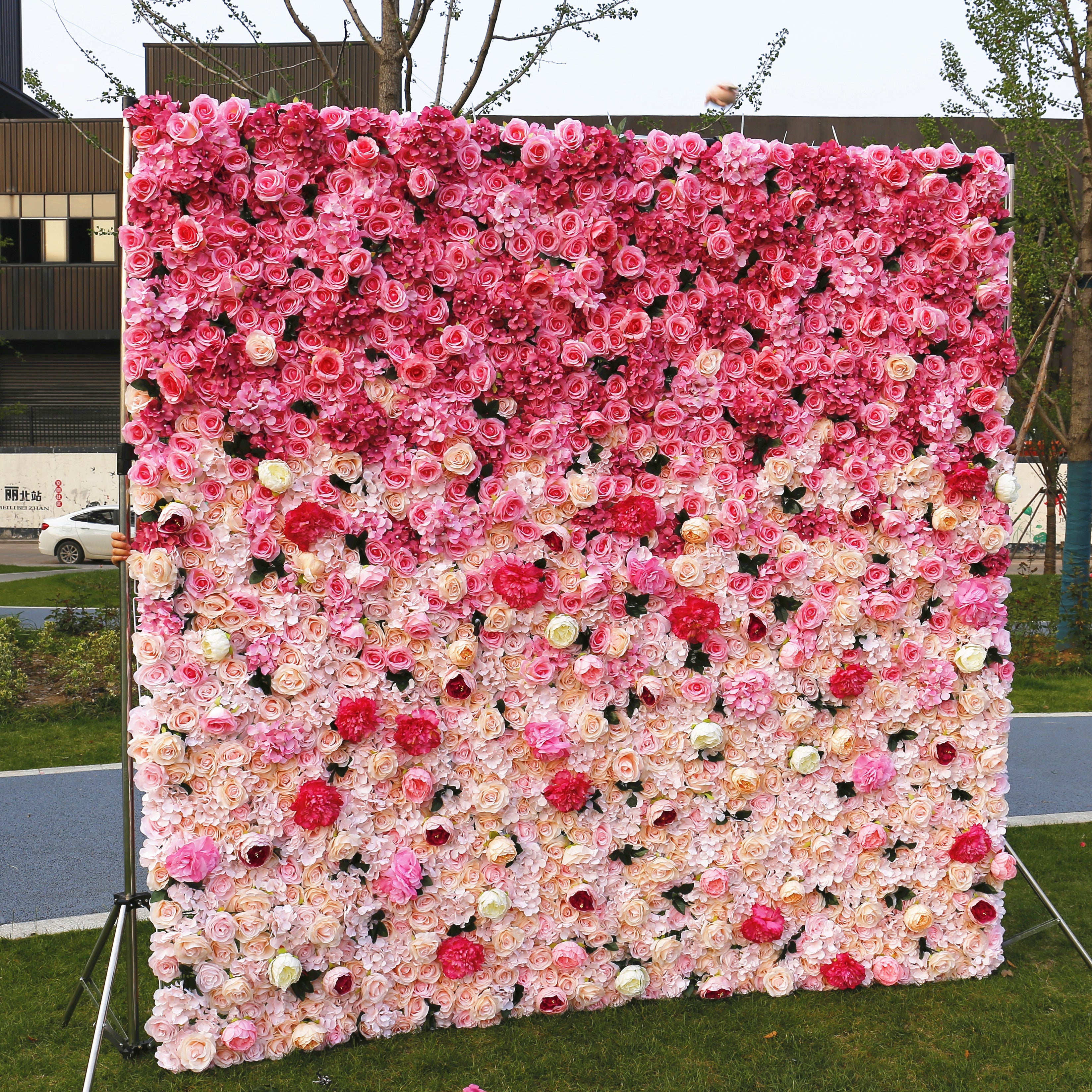 3D Pink Gradient Cloth Rose Flower Wall Wedding Event Decor ACFW-0006