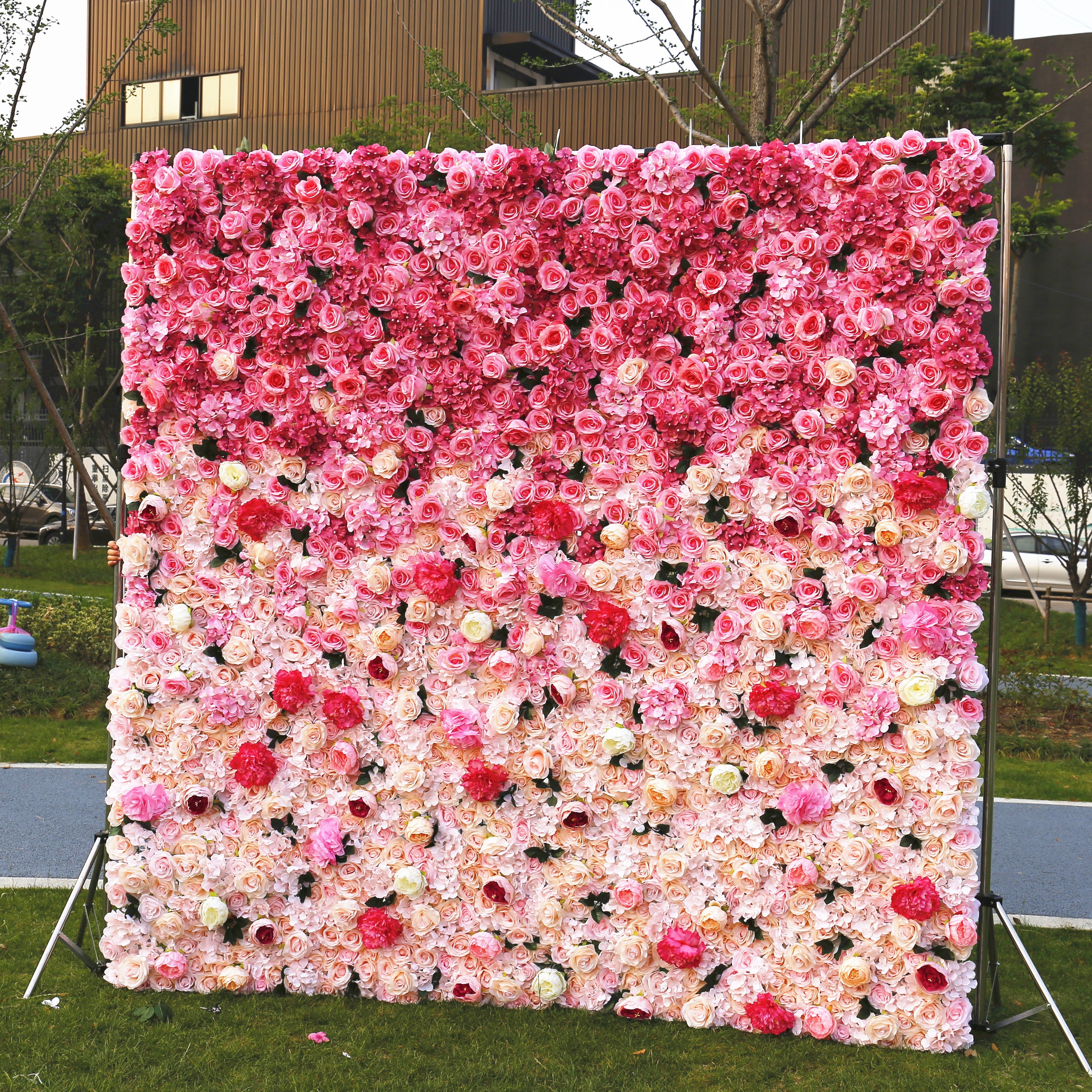 3D Pink Gradient Cloth Rose Flower Wall Wedding Event Decor ACFW-0006