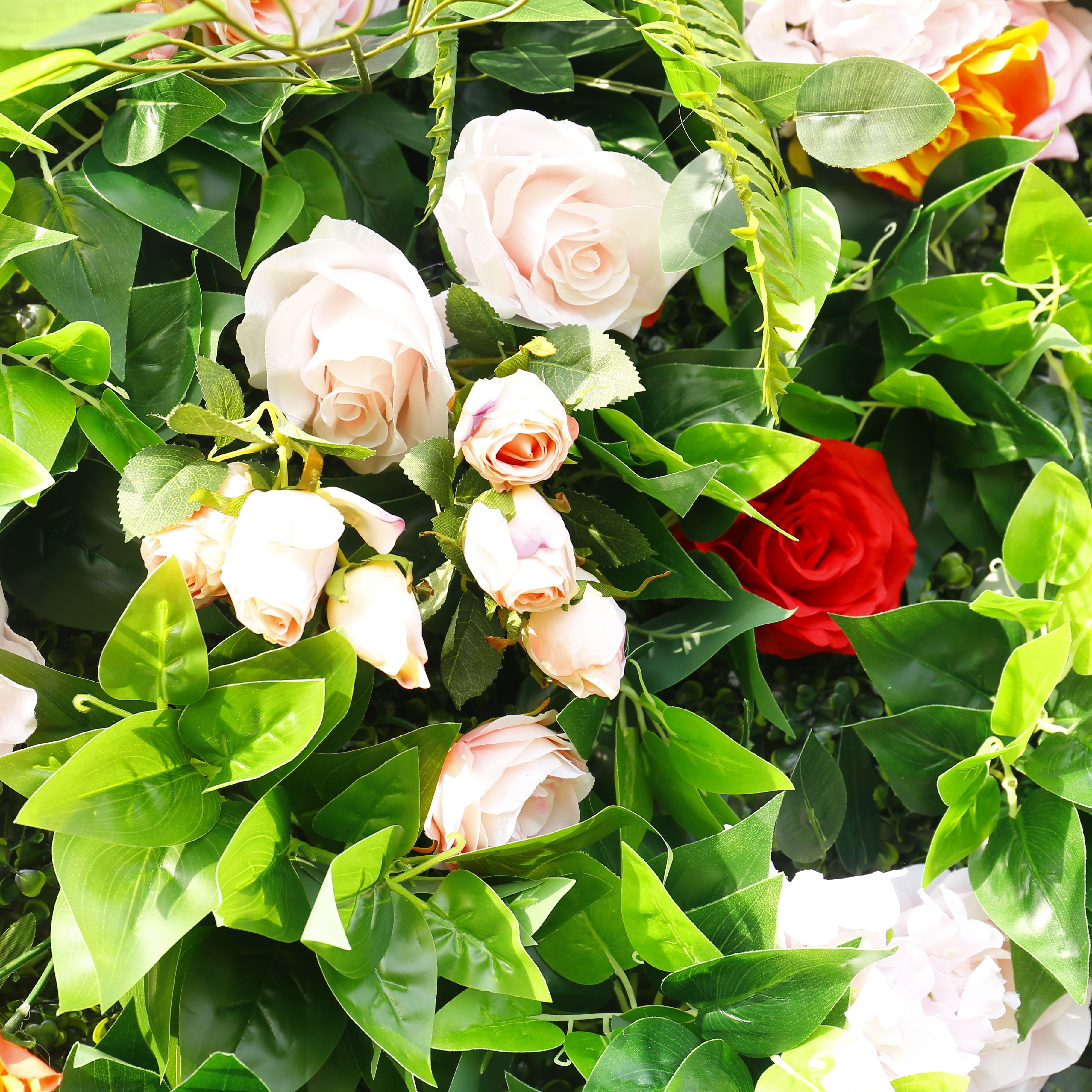 8ft Pink Rose Green Leaves Fabric Roll Up Artificial Flower Wall ACFW-002