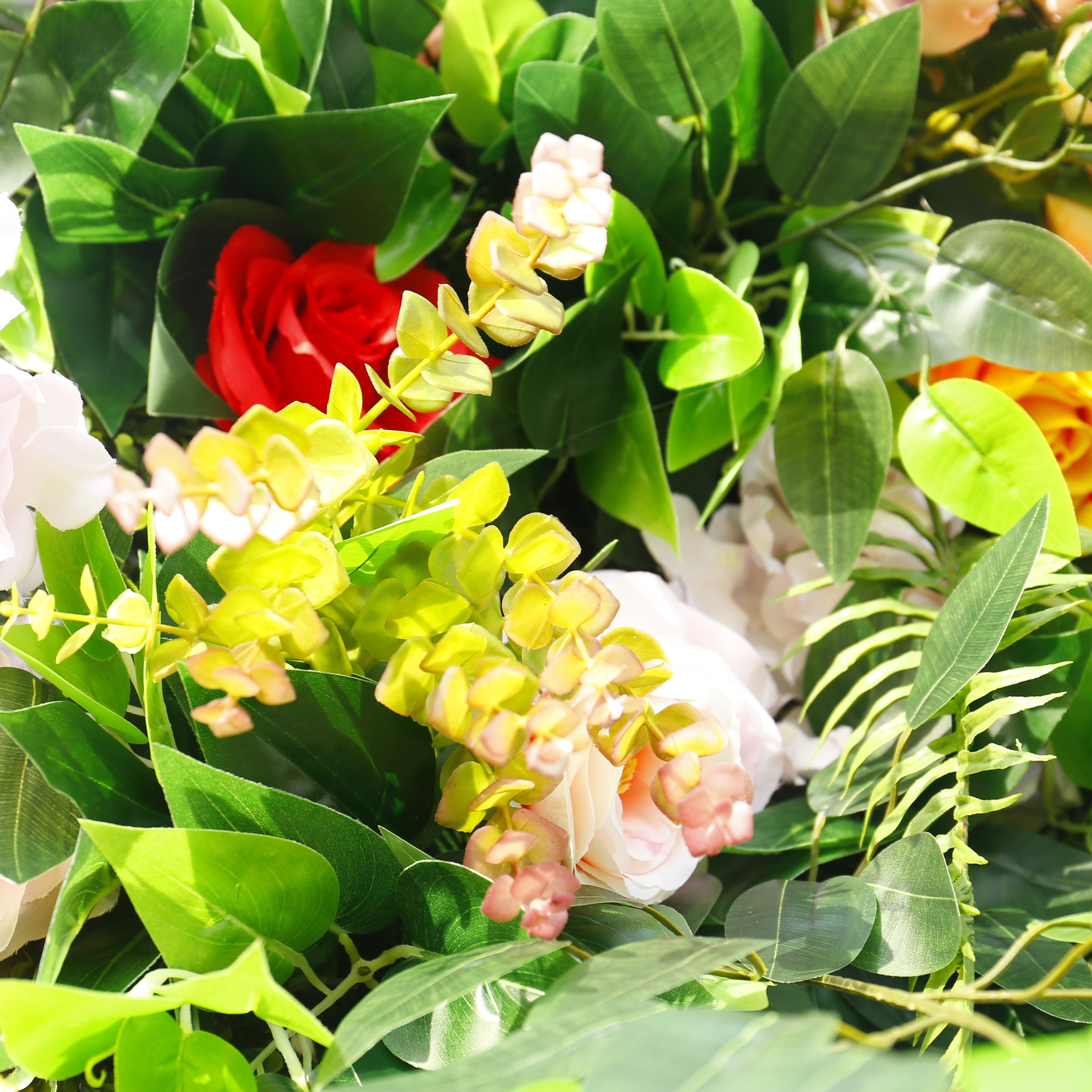 8ft Pink Rose Green Leaves Fabric Roll Up Artificial Flower Wall ACFW-002