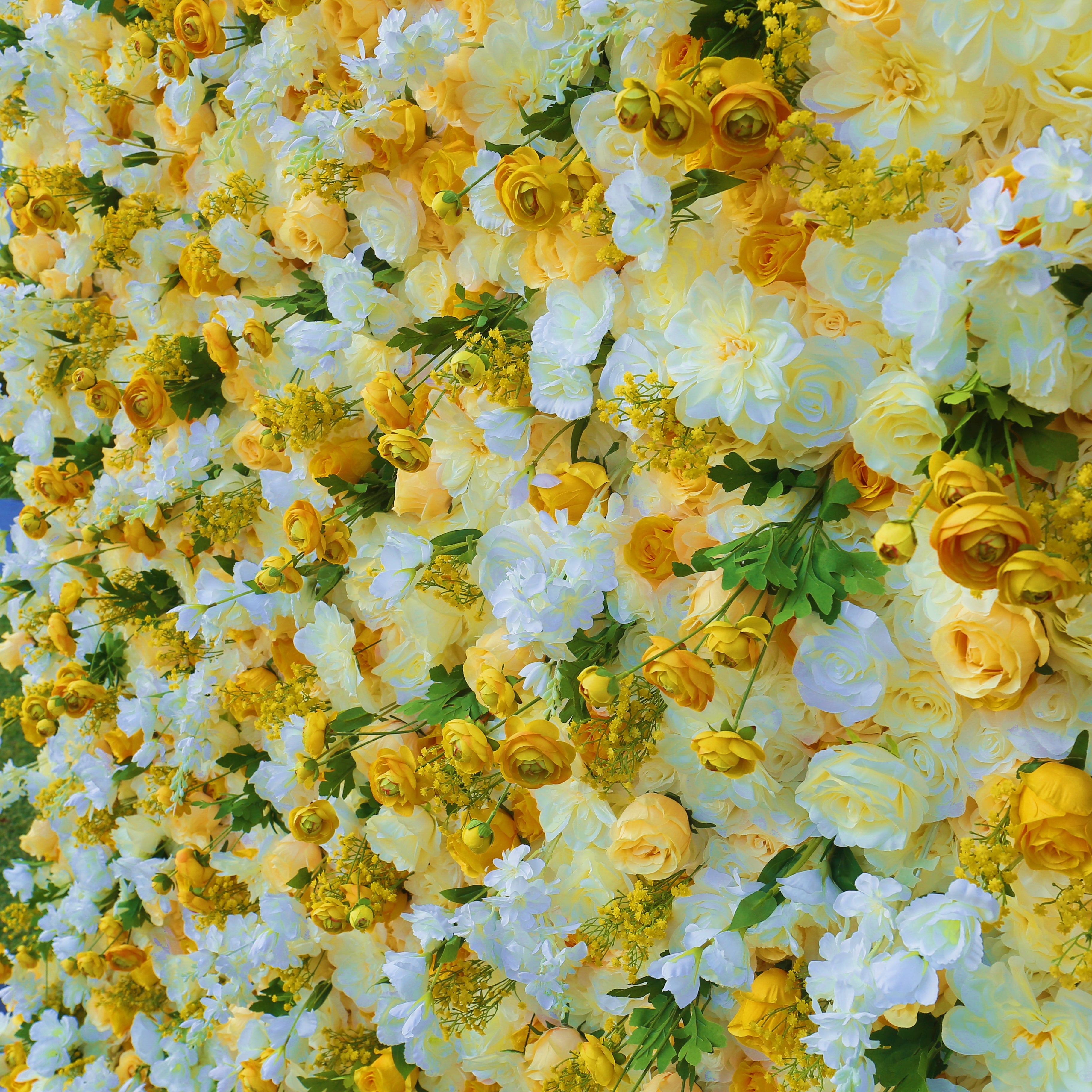 5D White and Yellow Silk Roses Artificial Roll Up Flower Wall ACFW-003
