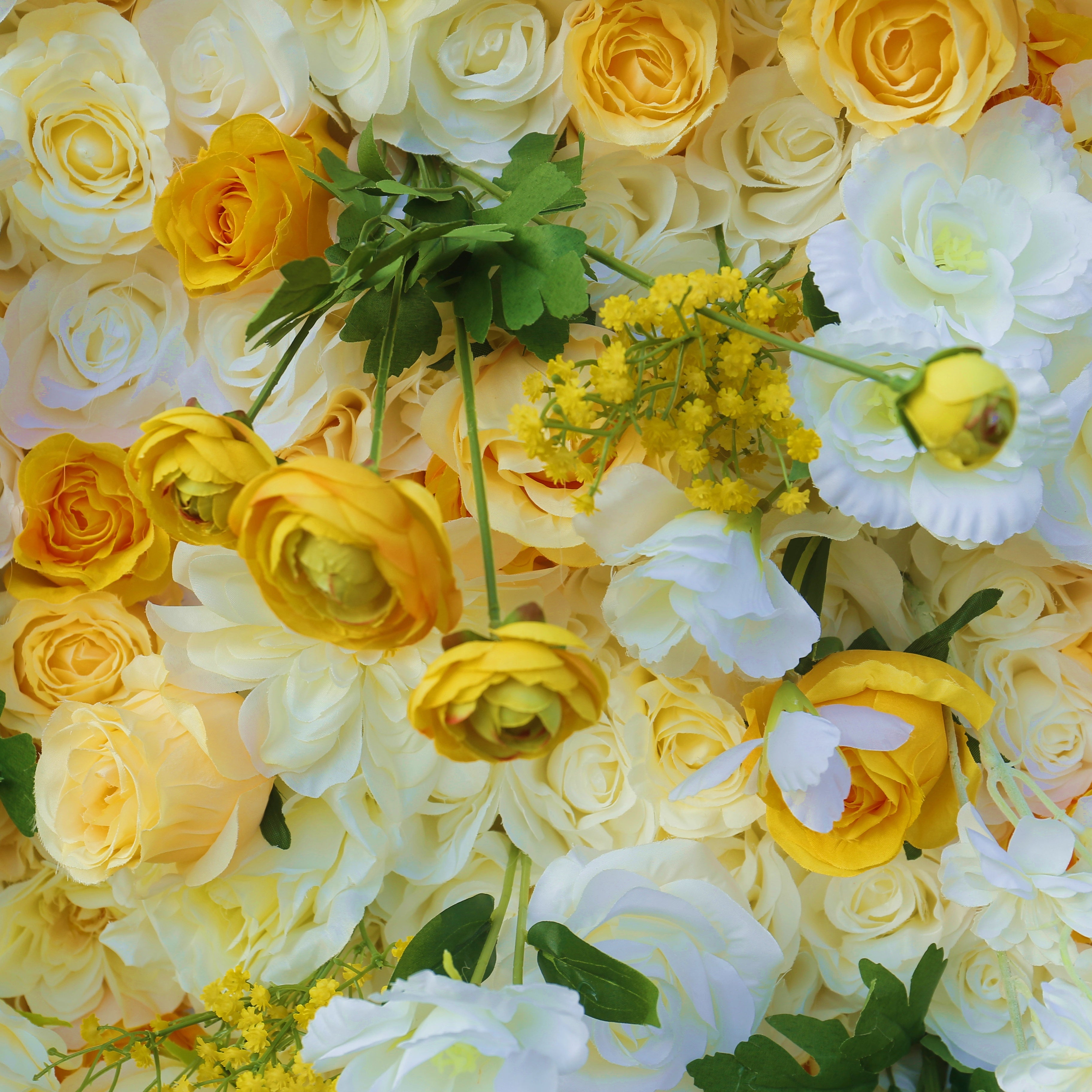 5D White and Yellow Silk Roses Artificial Roll Up Flower Wall ACFW-003