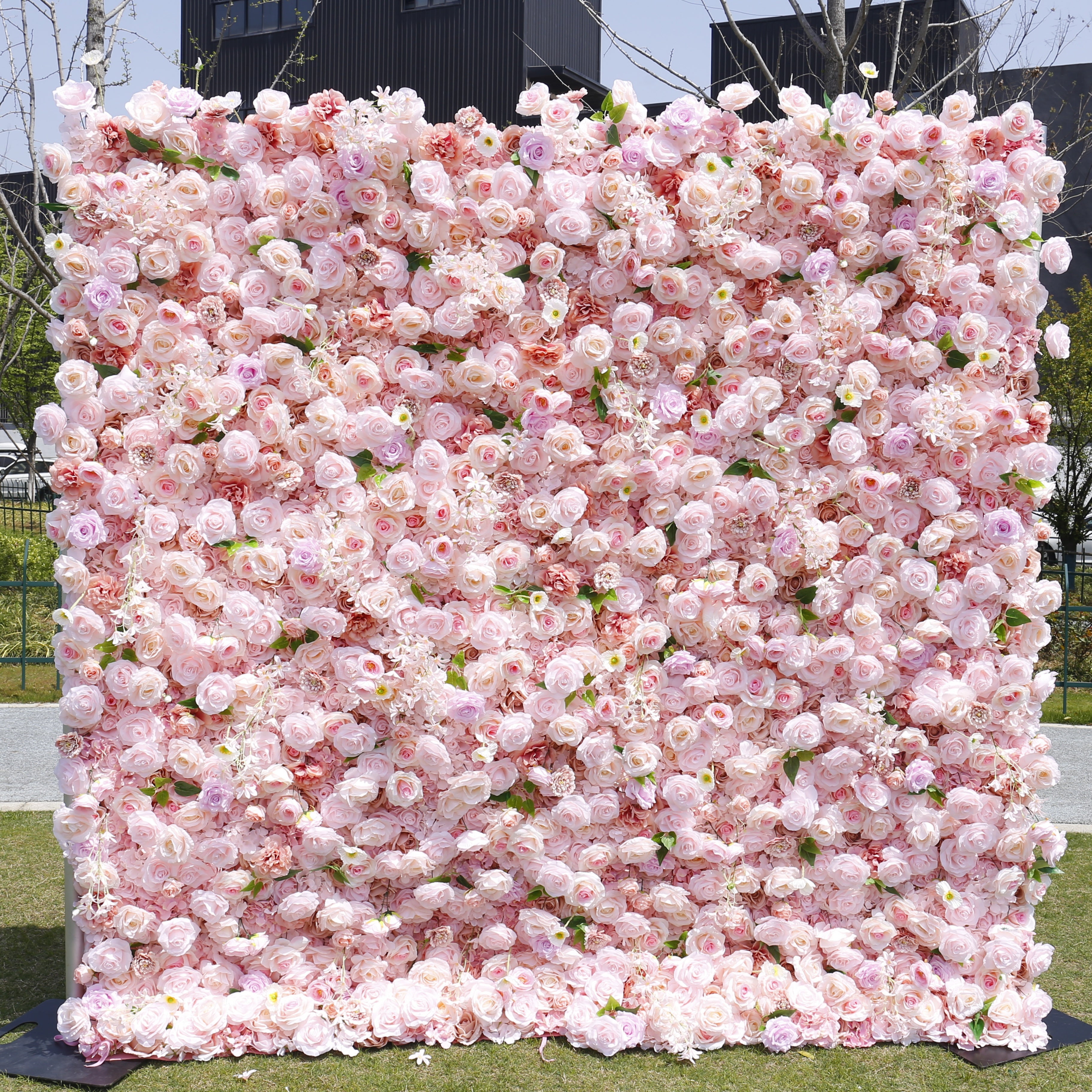 Pink Rose Roll Up Curtain Cloth Wedding Backdrop Artificial Flower Wall ACFW-004