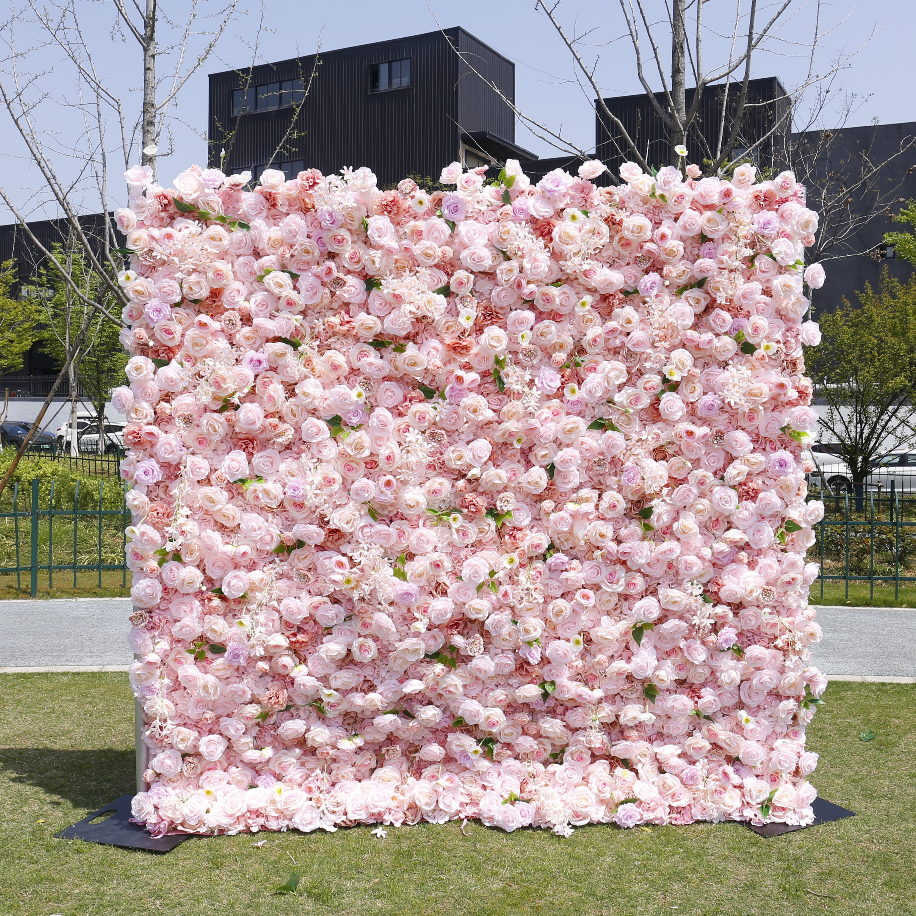 Pink Rose Roll Up Curtain Cloth Wedding Backdrop Artificial Flower Wall ACFW-004