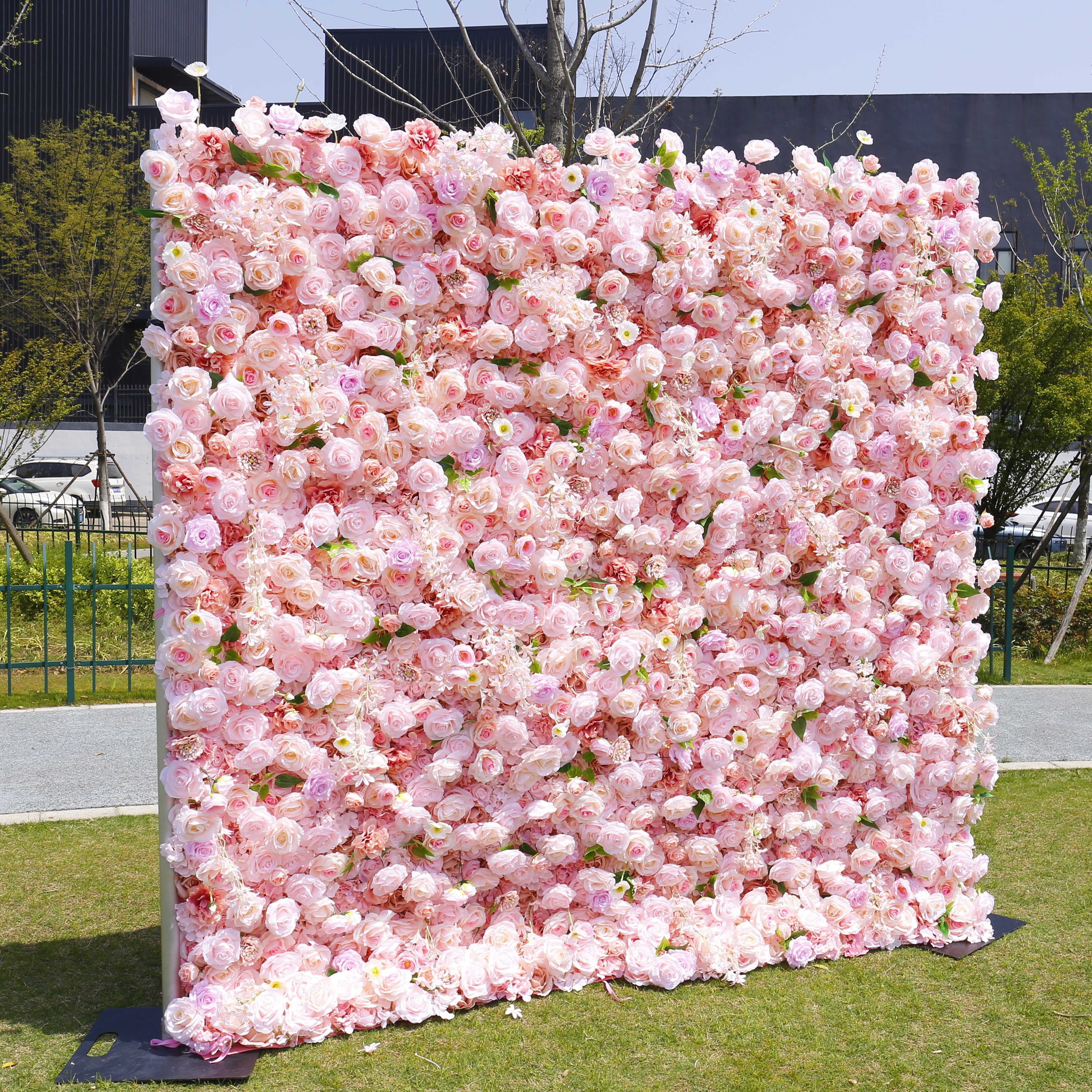 Pink Cloth Rose Artificial Roll Up Flower Wall Wedding Decor ACFW-004
