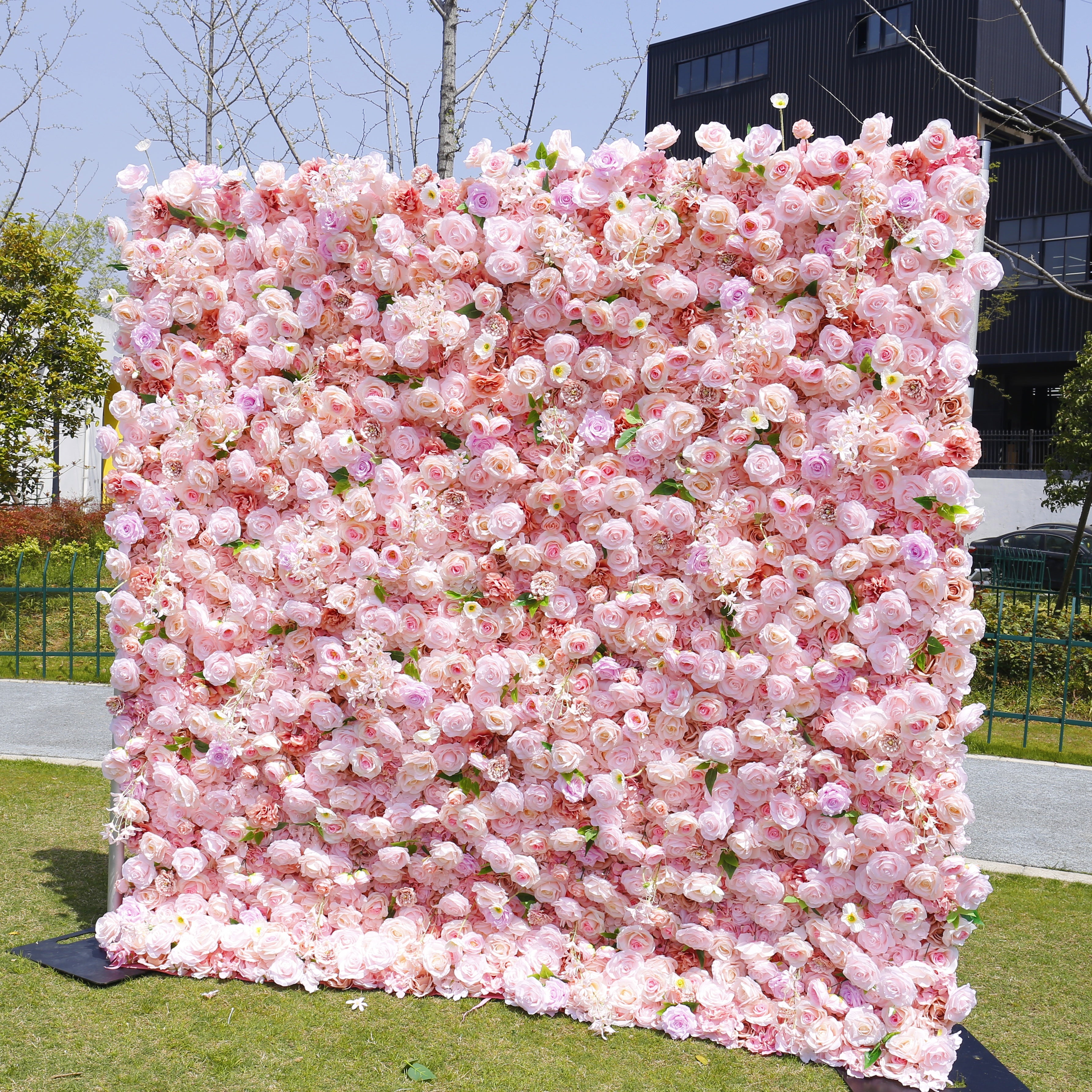 Pink Cloth Rose Artificial Roll Up Flower Wall Wedding Decor ACFW-004