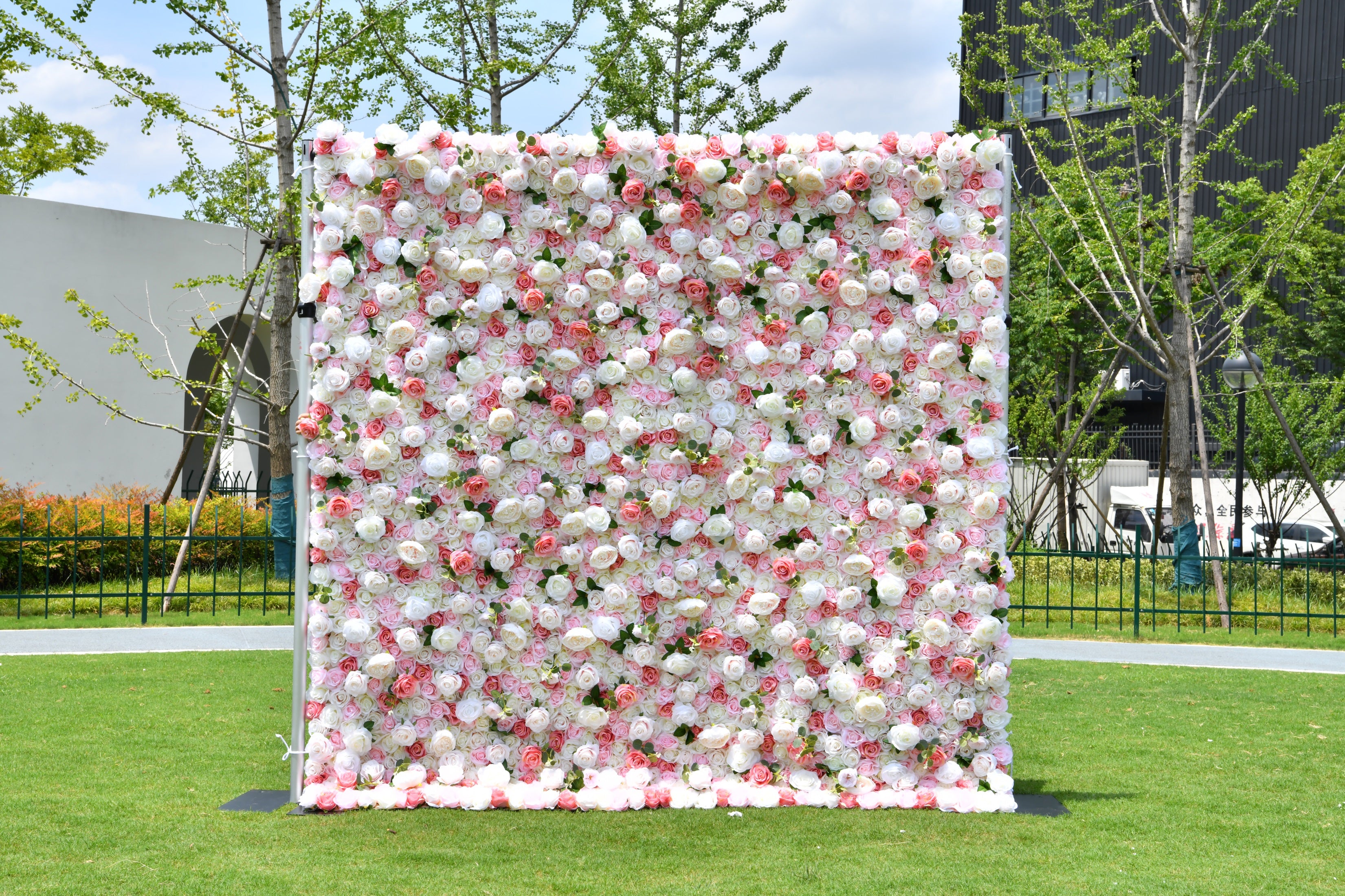 5D Artificial Pink White Rose Hanging Flower Wall Backdrop ACFW-005