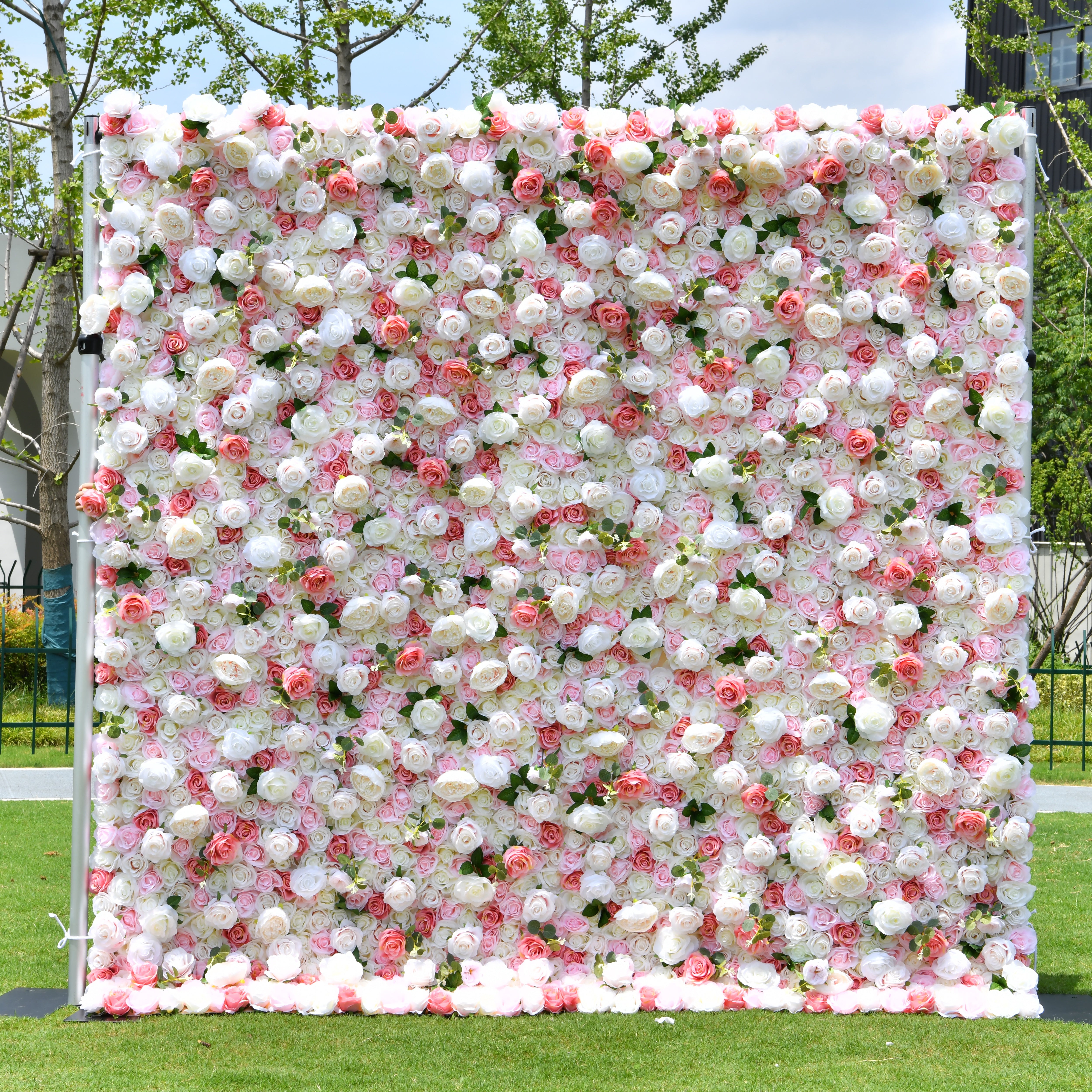 5D Pink White Artificial Rose Roll Up Flower Wall Events Backdrop ACFW-005