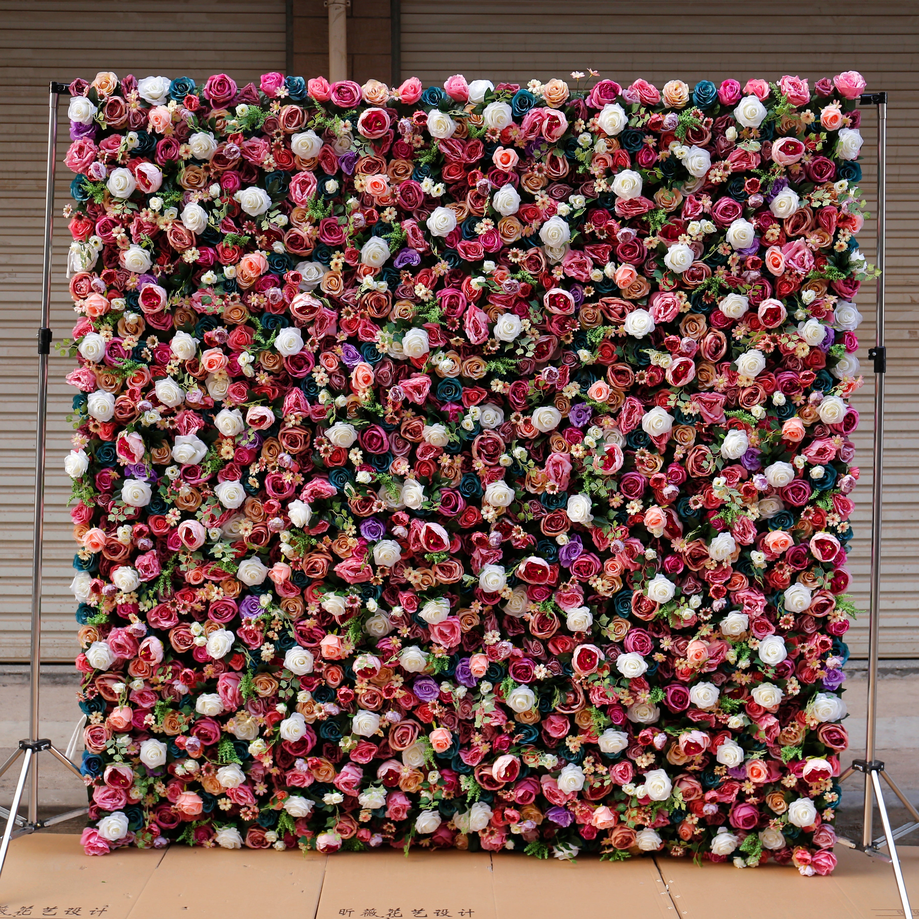 High-Density Mixed Color Artificial Rose Roll Up Flower Wall ACFW-006